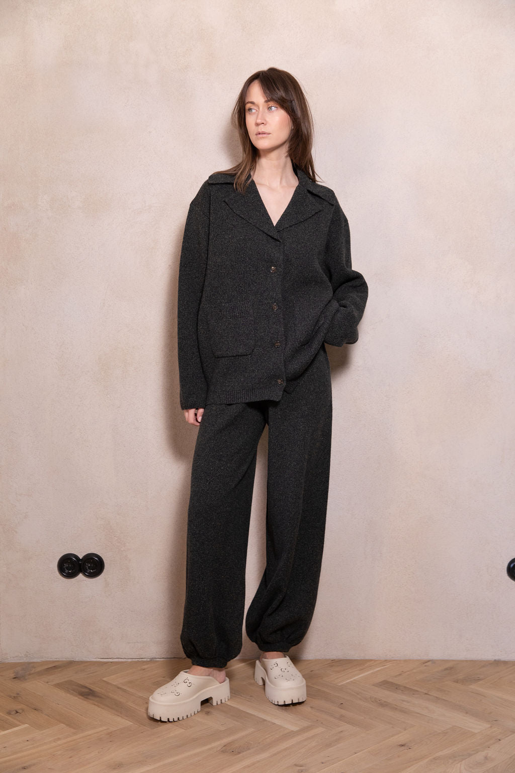 DARK GREY CASHMERE-MERINO WOOL BALLOON TROUSERS