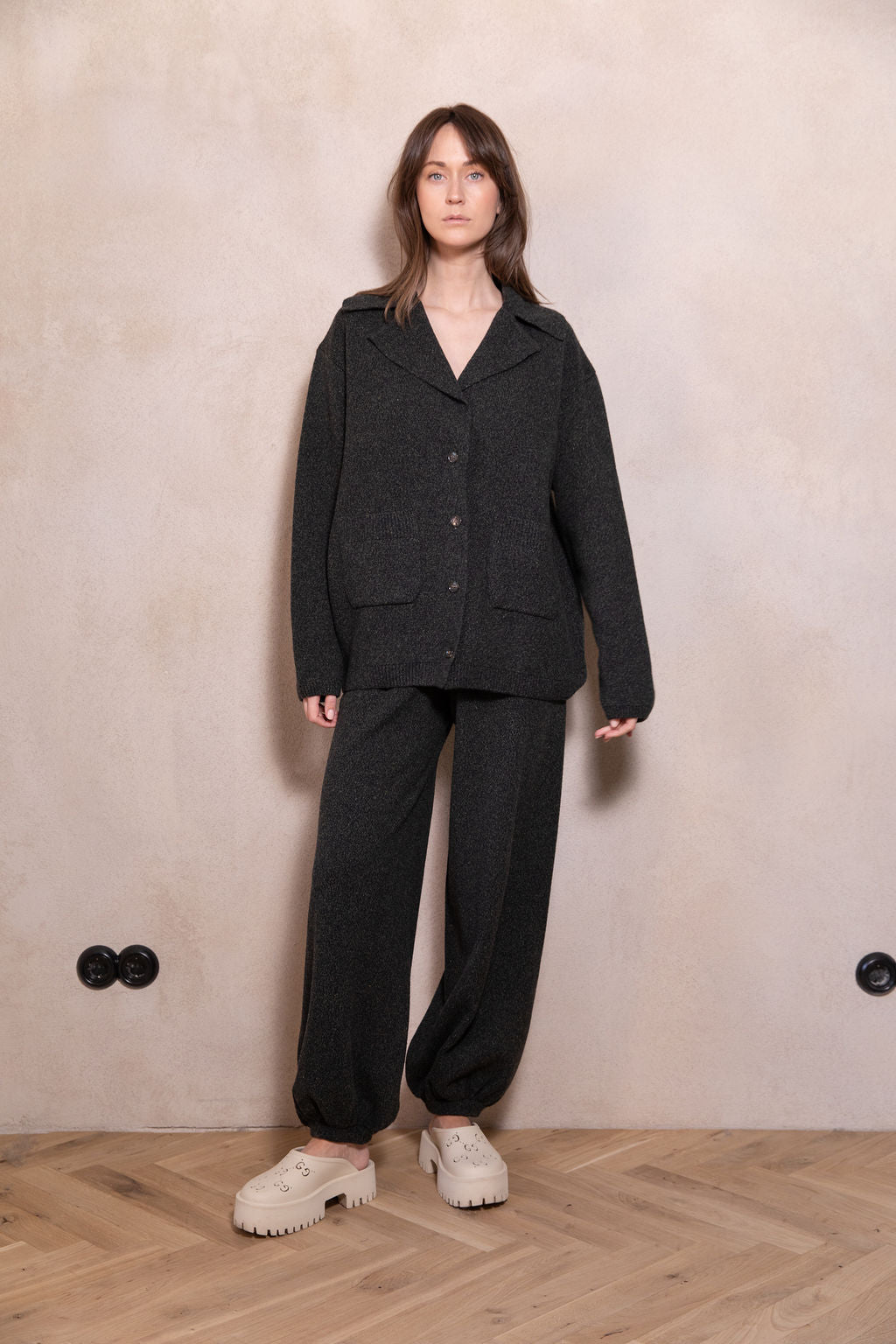DARK GREY CASHMERE-MERINO WOOL BALLOON TROUSERS