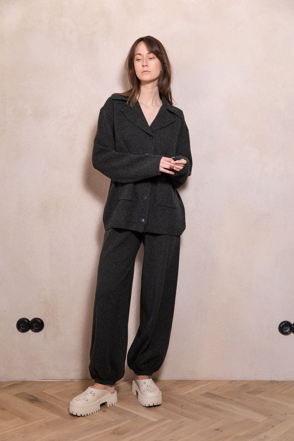 DARK GREY CASHMERE-MERINO WOOL BALLOON TROUSERS