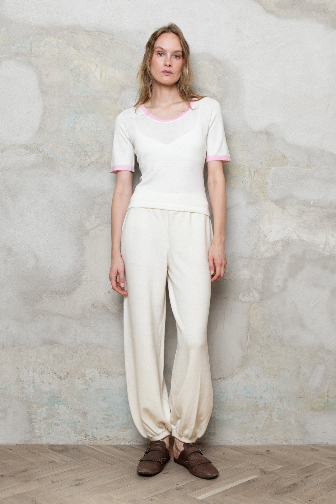 PEARL/BABY PINK EXTRA FINE MERINO WOOL TEE