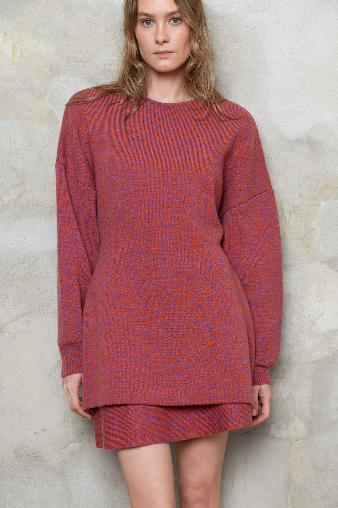 RASPBERRY MELANGE CASHMERE-MERINO WOOL MINI SKIRT