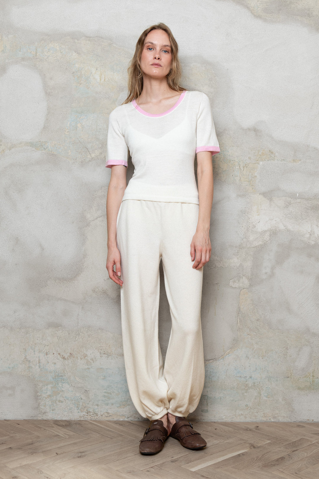 PEARL/BABY PINK EXTRA FINE MERINO WOOL TEE
