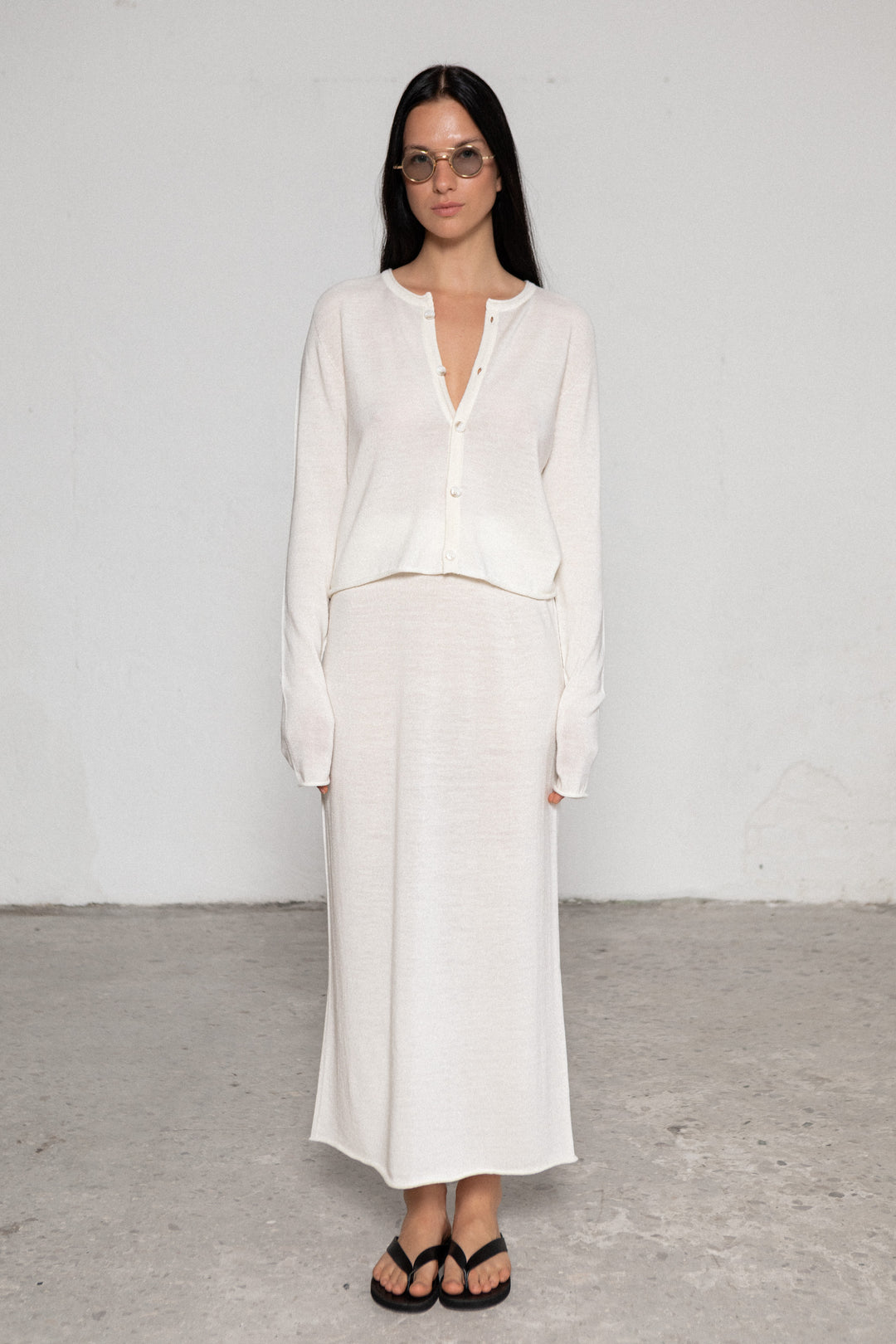 PEARL SHEER-KNIT EXTRA FINE MERINO WOOL MIDI SKIRT