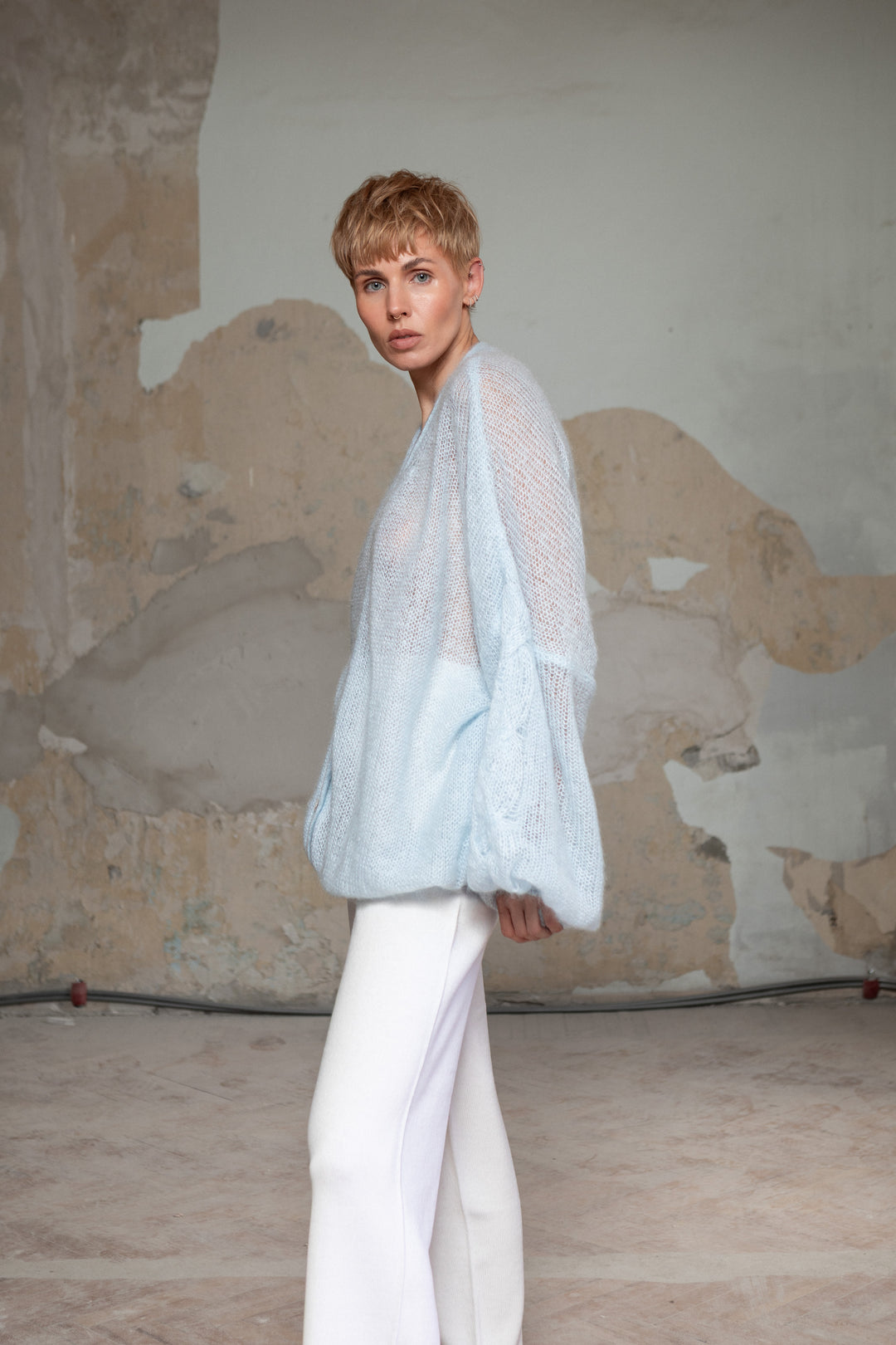 SOFT BLUE MOHAIR AND SILK CARDIGAN