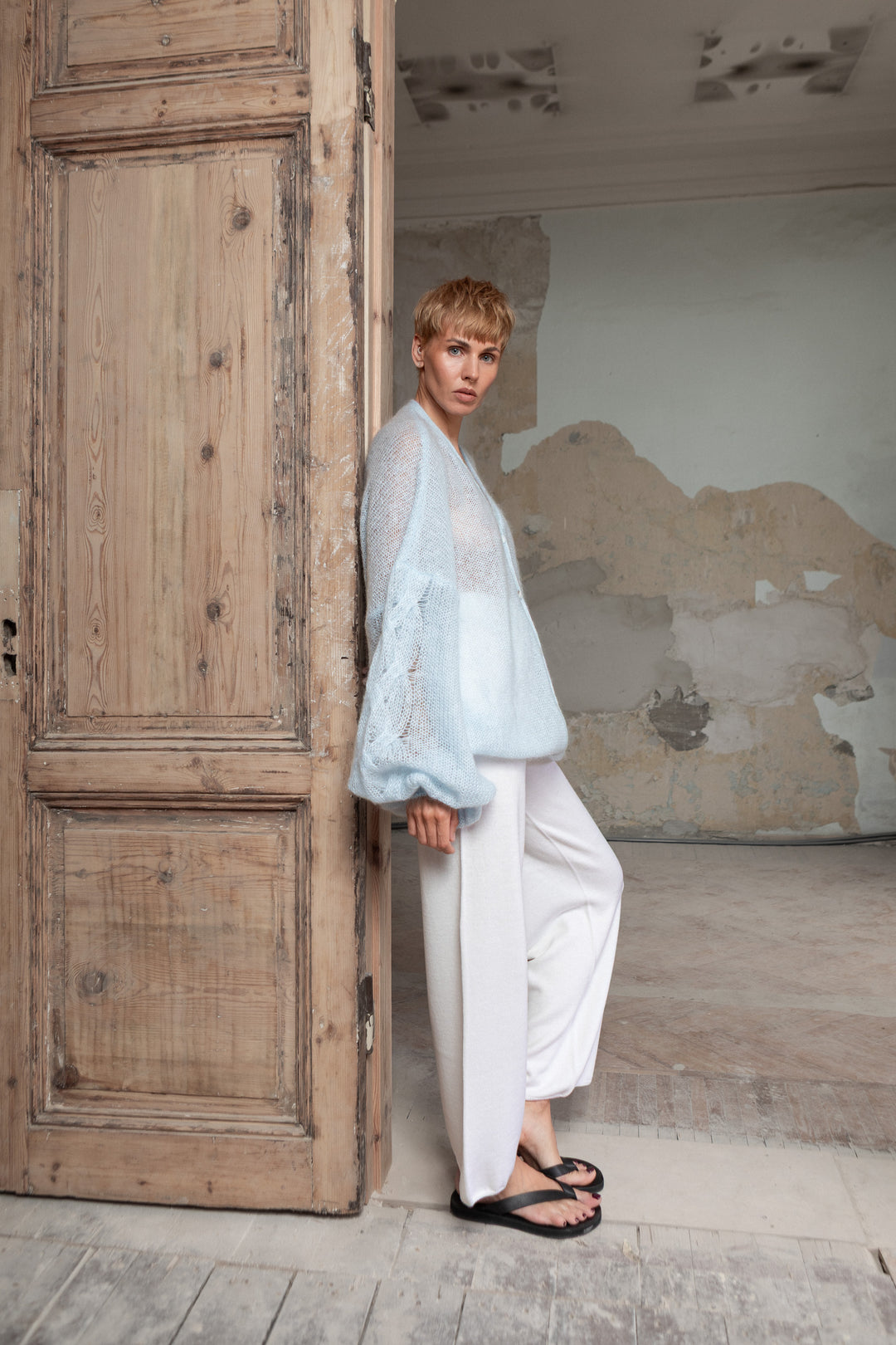SOFT BLUE MOHAIR AND SILK CARDIGAN