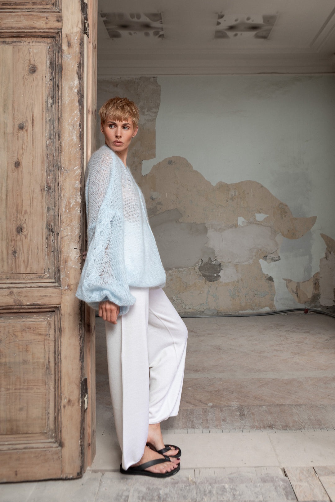 SOFT BLUE MOHAIR AND SILK CARDIGAN