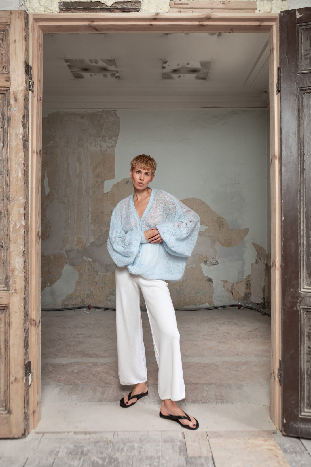 SOFT BLUE MOHAIR AND SILK CARDIGAN