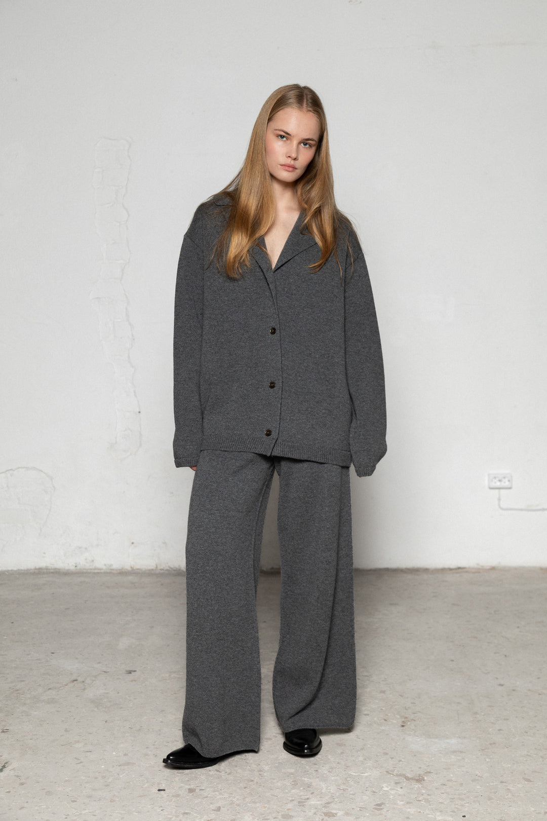 DARK GREY LAMBSWOOL JACKET CARDIGAN