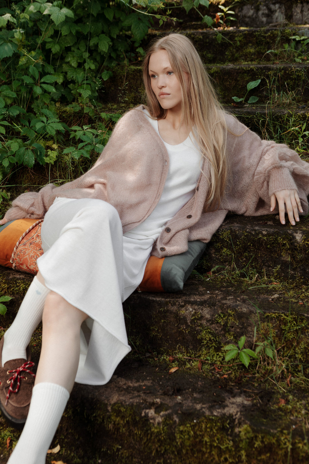BUBBLE GUM MOHAIR AND SILK CARDIGAN