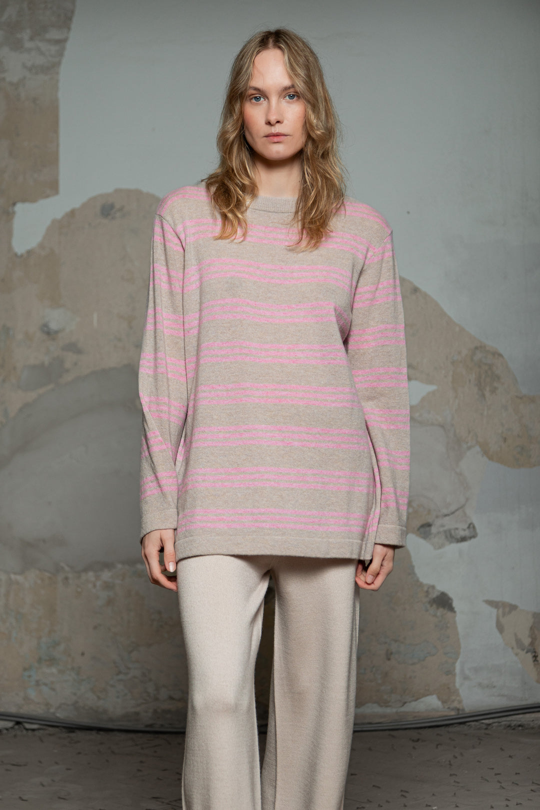 POWDER/SOFT PINK CASHMERE-MERINO WOOL SHIRT