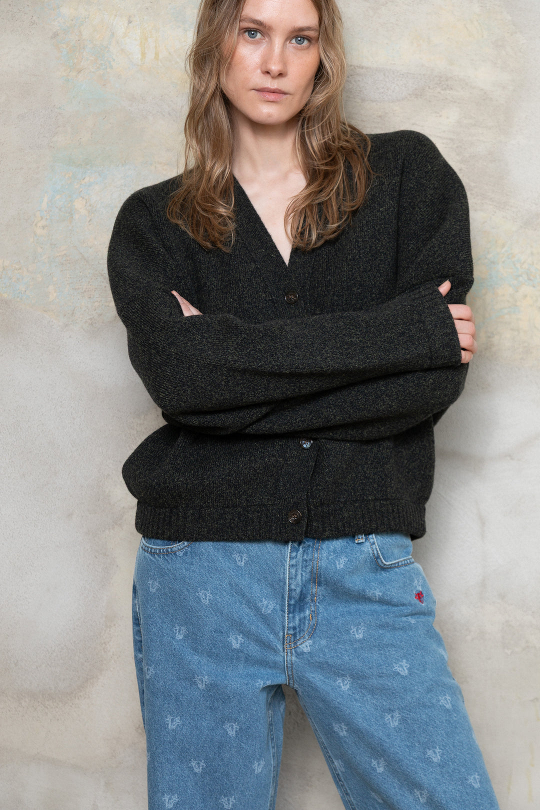 DARK GREY CASHMERE-MERINO WOOL LONG BOMBER JACKET