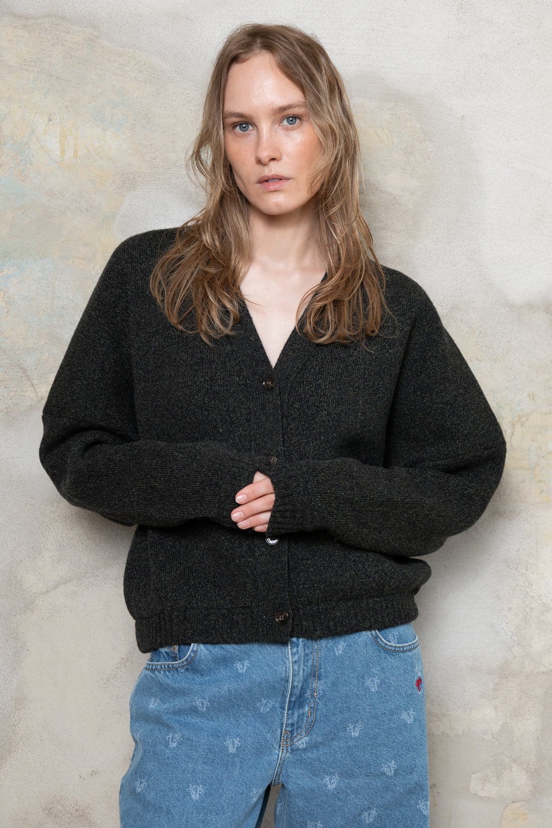 DARK GREY CASHMERE-MERINO WOOL LONG BOMBER JACKET