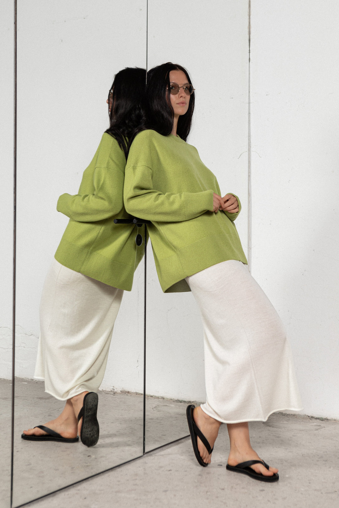 LIME GREEN CASHMERE-MERINO WOOL SWEATER