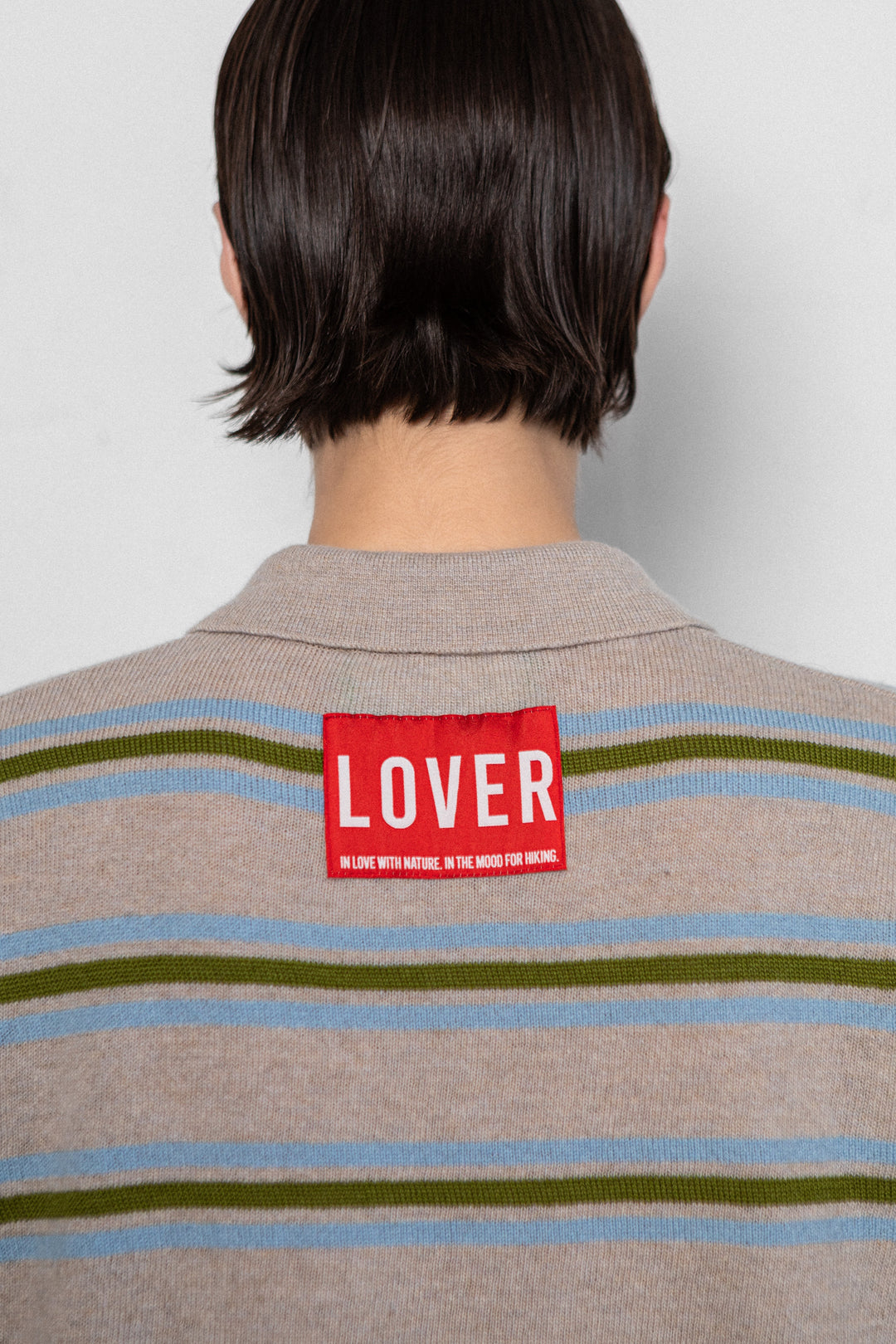 POWDER STRIPED CASHMERE-MERINO WOOL POLO T-SHIRT
