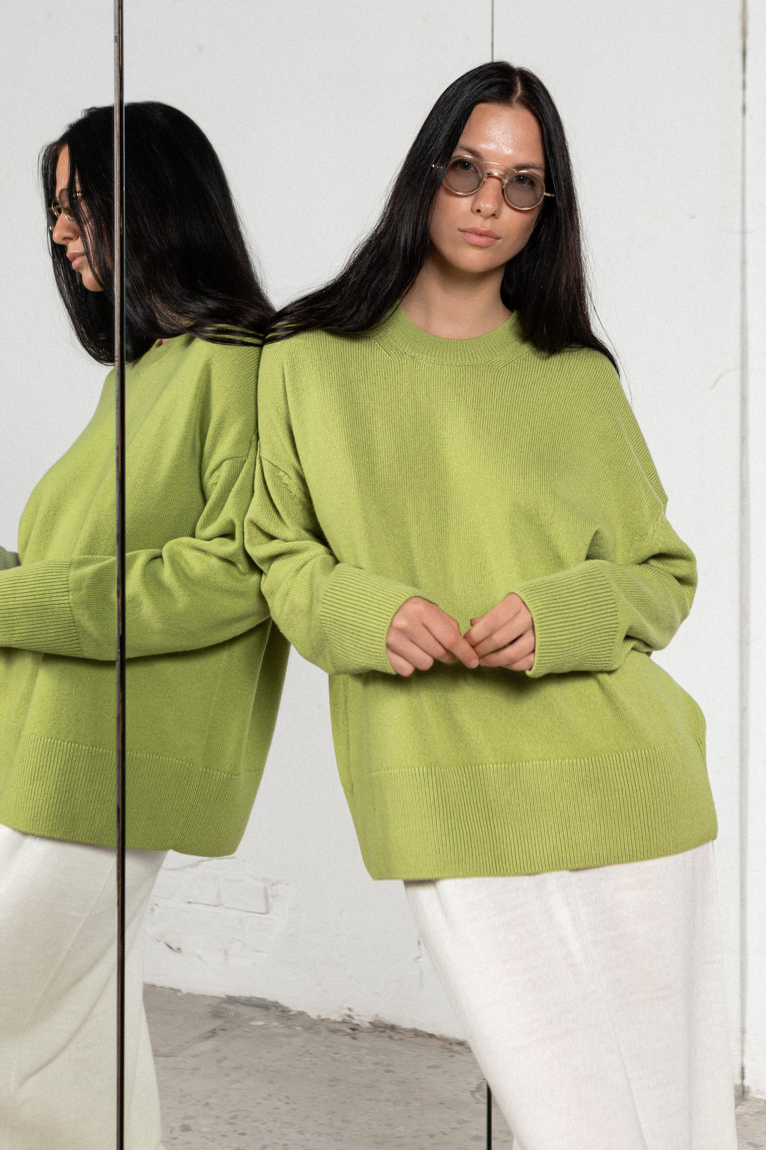 LIME GREEN CASHMERE-MERINO WOOL SWEATER