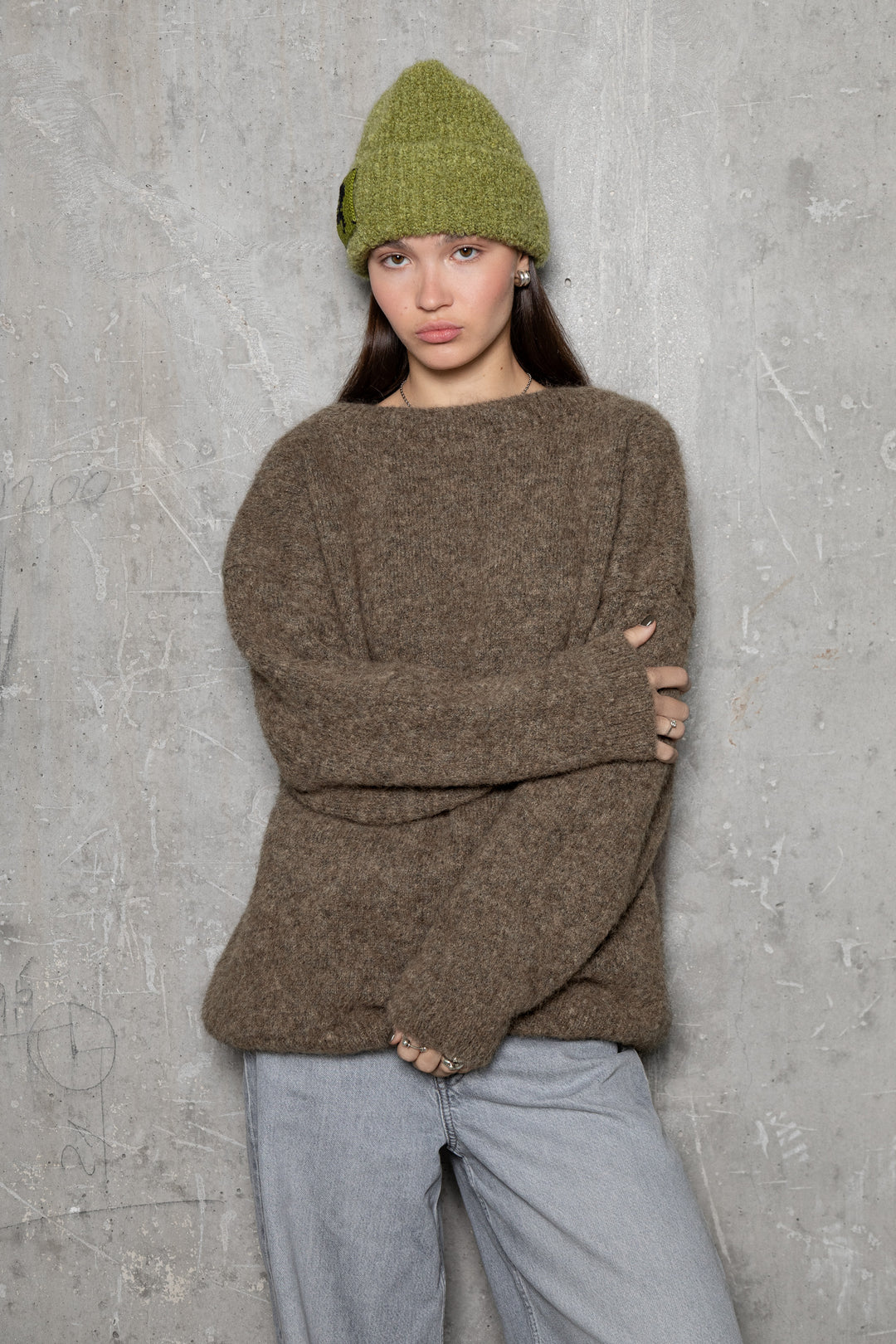 MOSS GREEN TEDDY ALPACA BEANIE