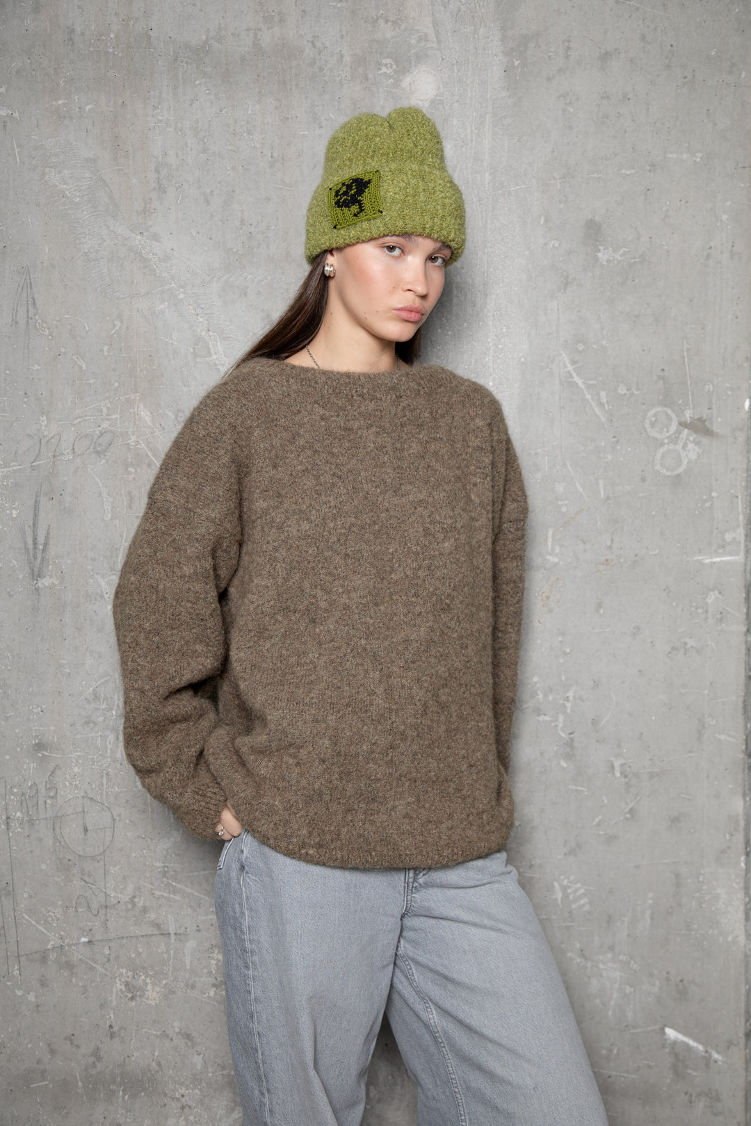 MOSS GREEN TEDDY ALPACA BEANIE