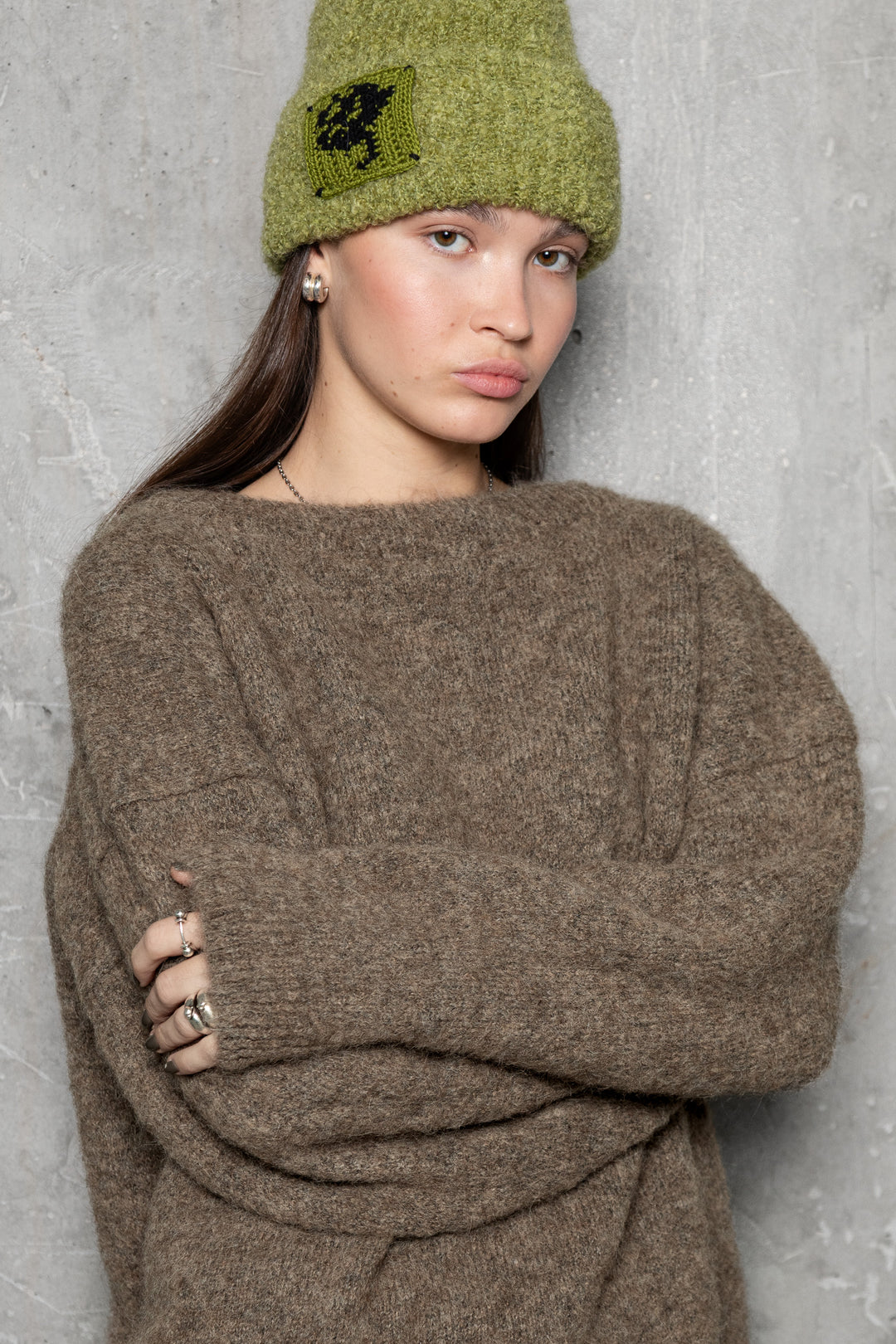 MOSS GREEN TEDDY ALPACA BEANIE