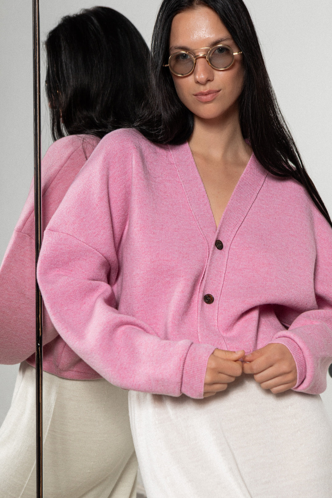 SOFT PINK CASHMERE-MERINO WOOL BOMBER JACKET
