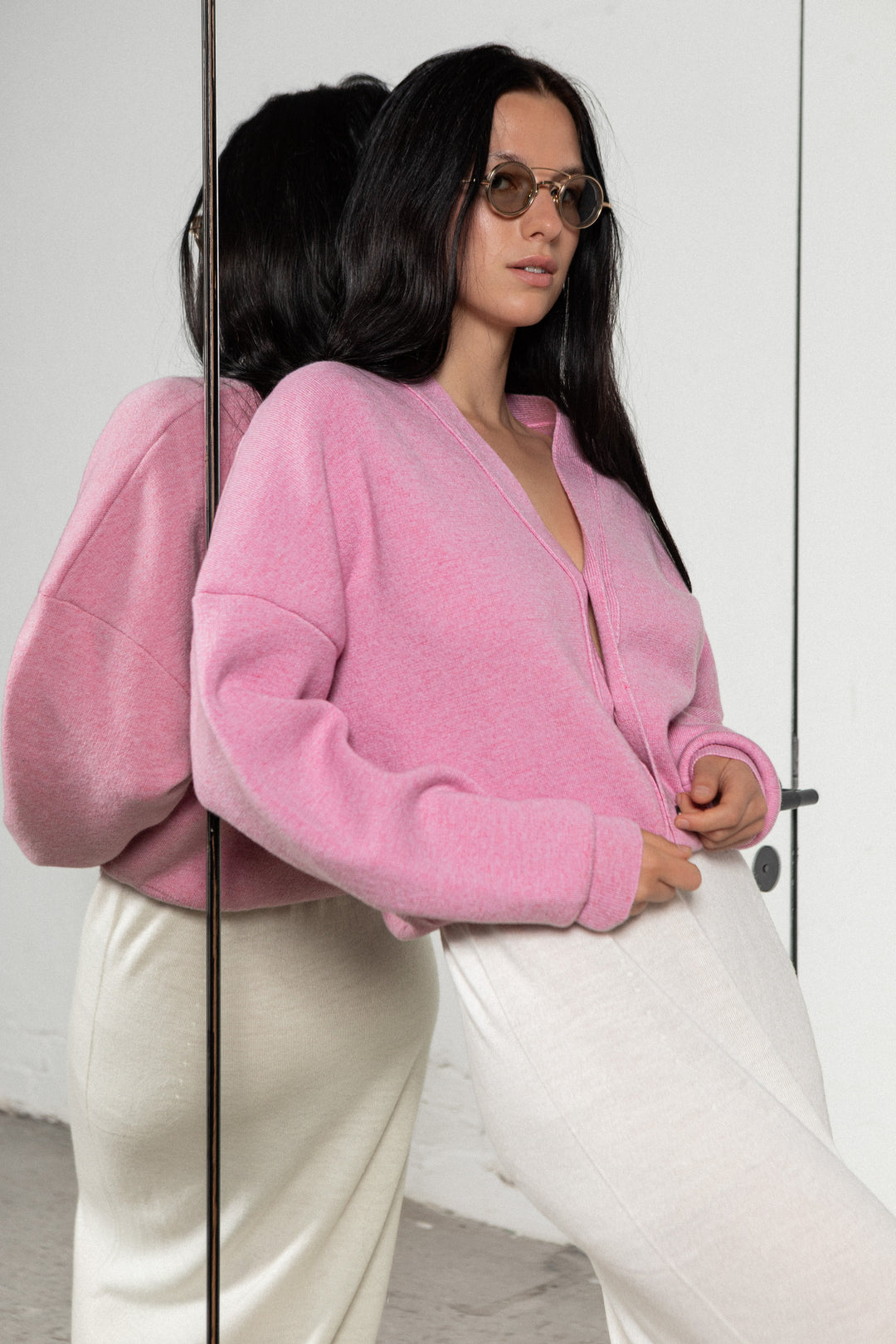 SOFT PINK CASHMERE-MERINO WOOL BOMBER JACKET