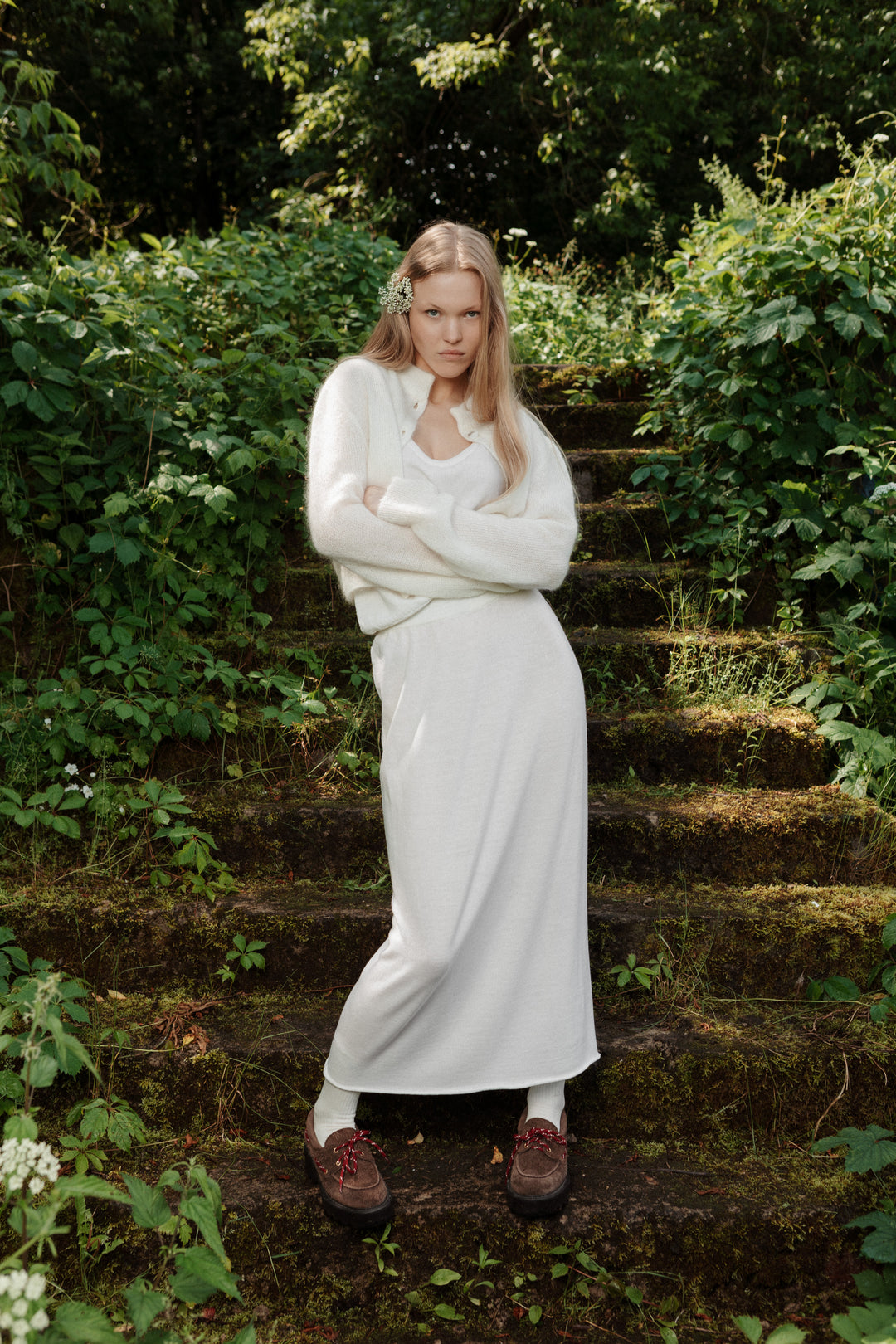 PEARL MOHAIR AND SILK BUTTON DOWN CROPPED CARDIGAN