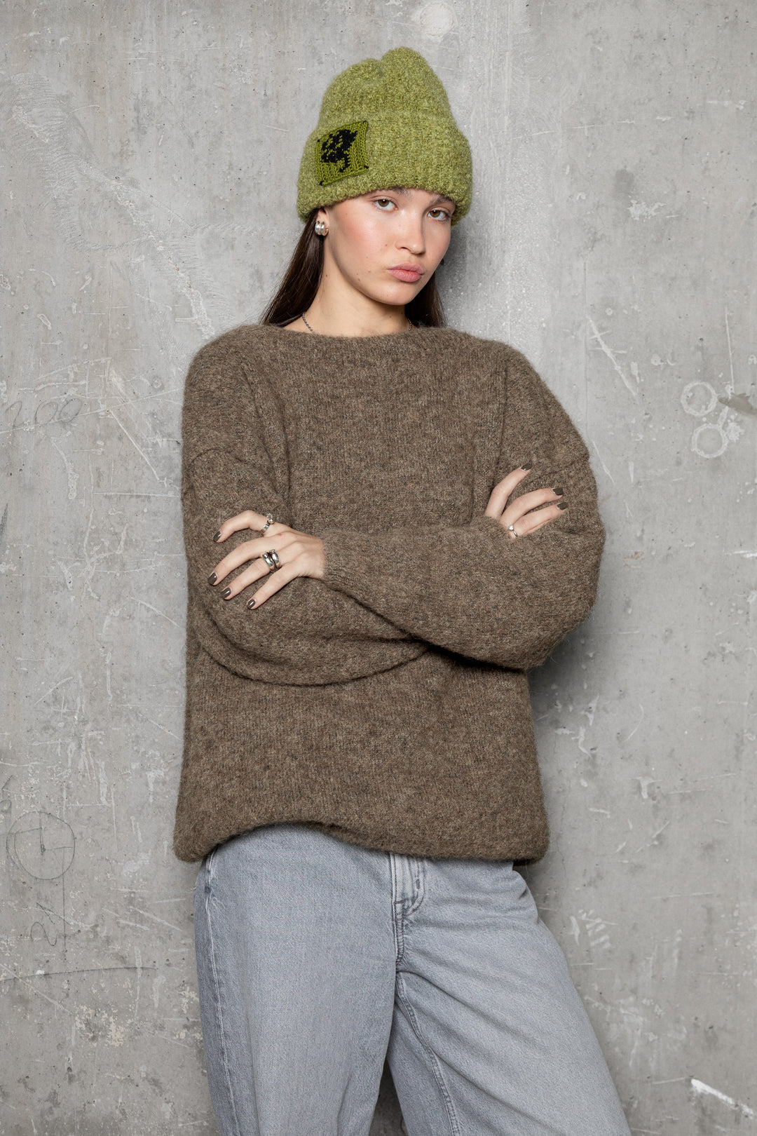 MOSS GREEN TEDDY ALPACA BEANIE