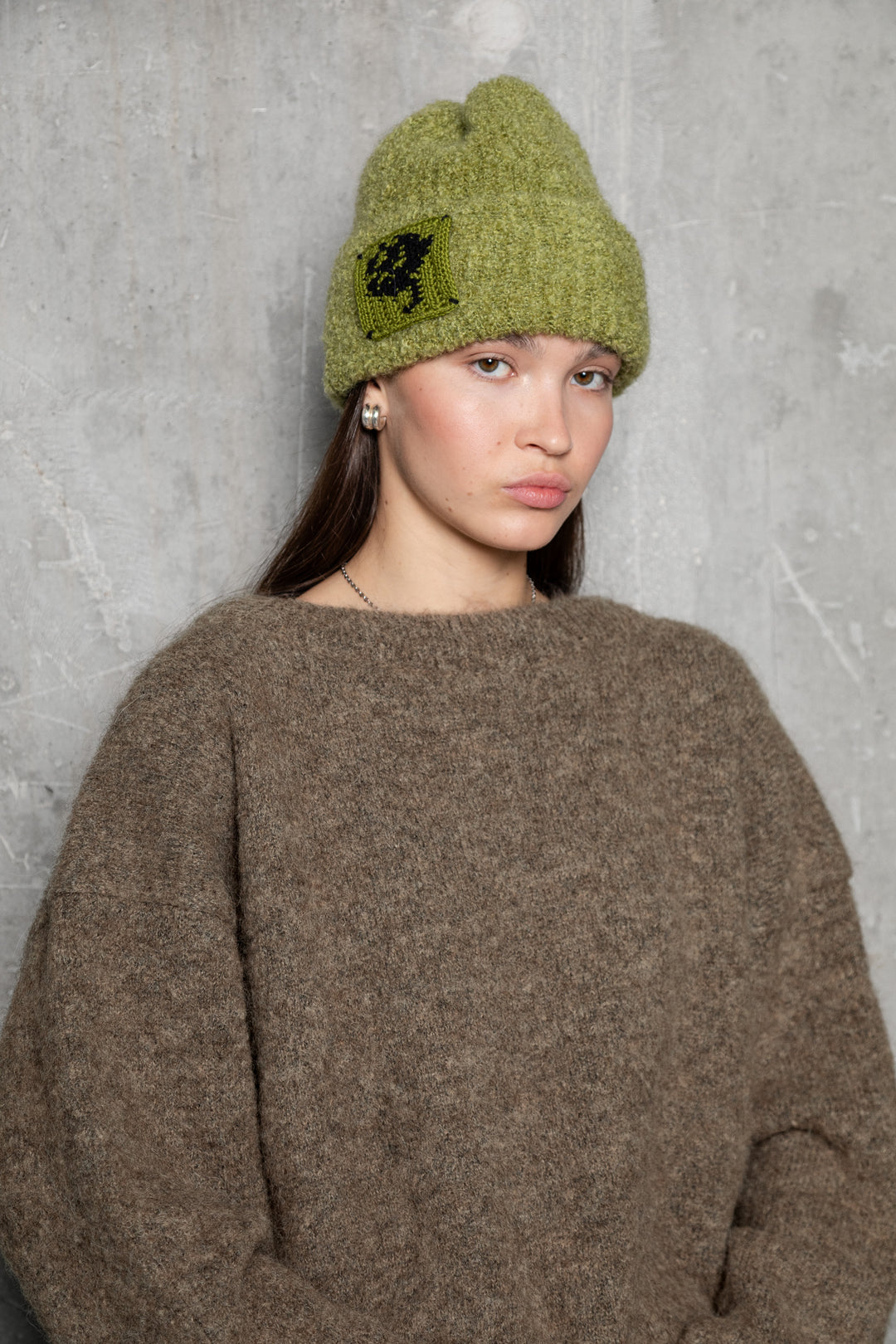 MOSS GREEN TEDDY ALPACA BEANIE