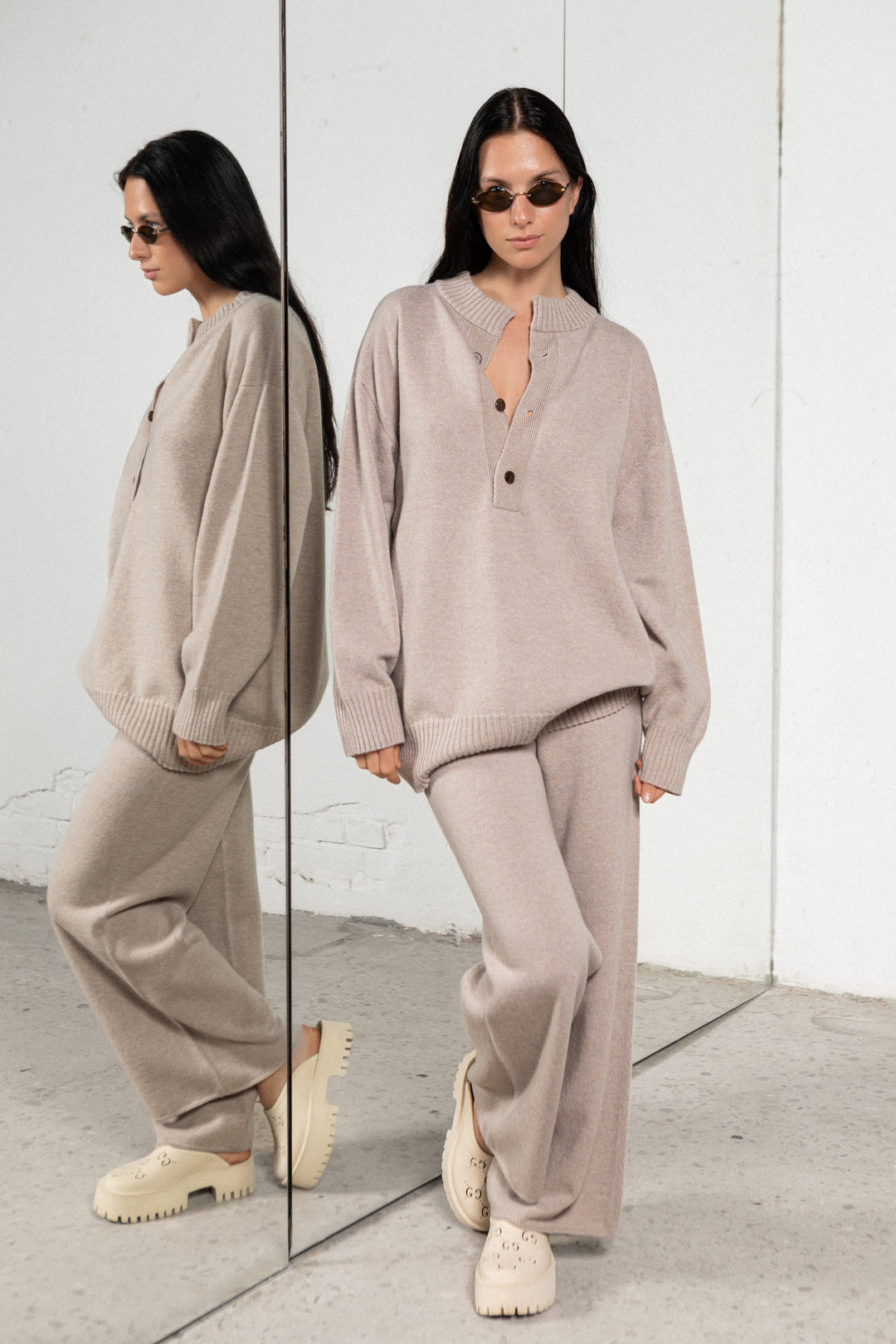 POWDER CASHMERE-MERINO WOOL TROUSERS