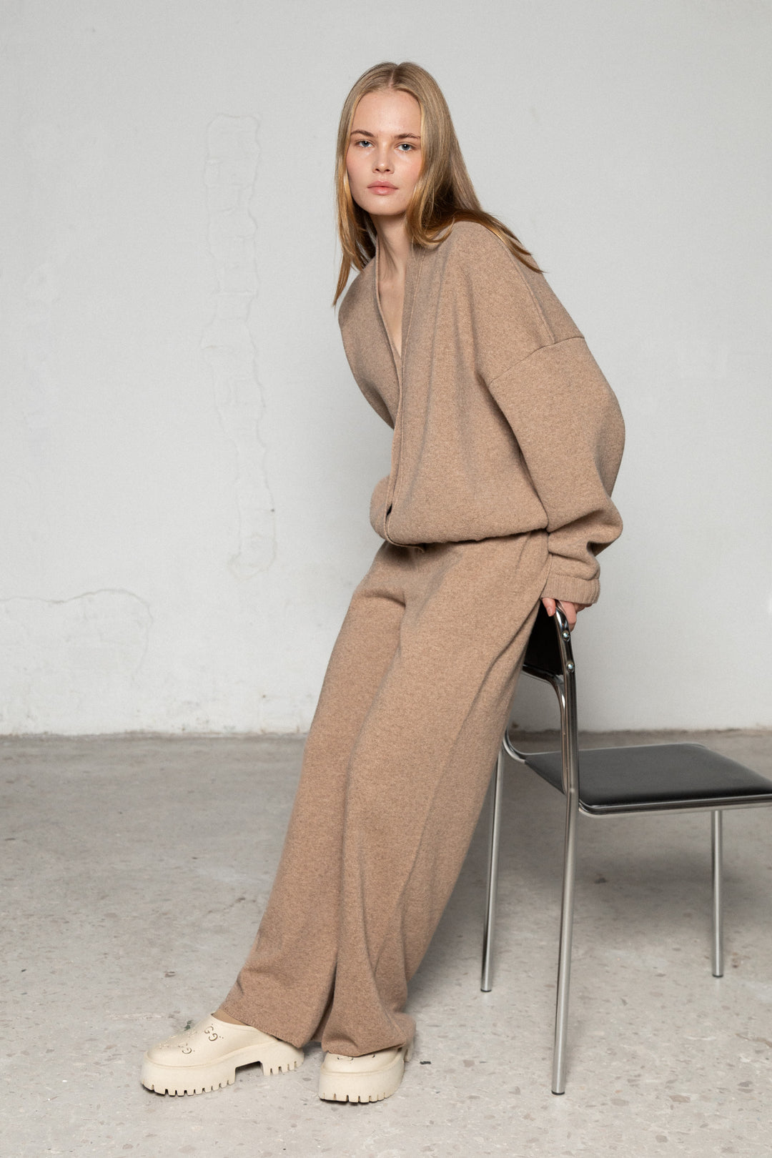 SAND LAMBSWOOL LONG BOMBER JACKET