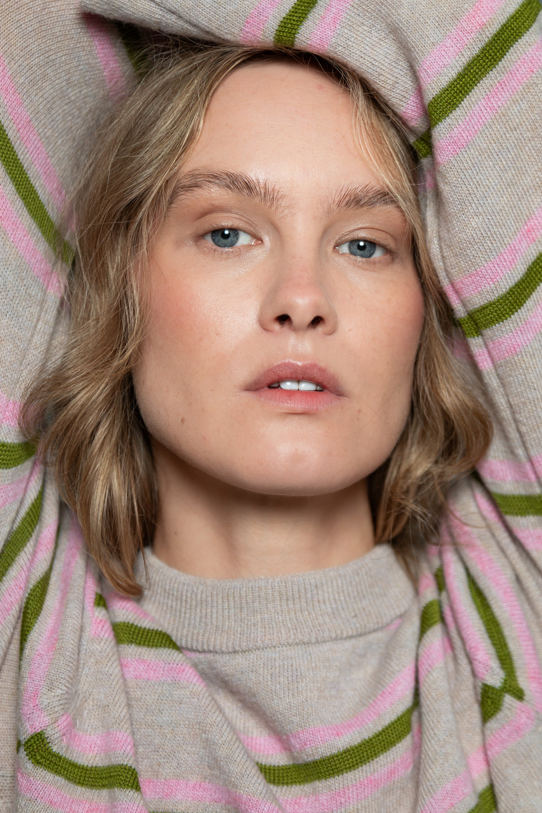POWDER/LIME GREEN/SOFT PINK CASHMERE-MERINO WOOL SHIRT