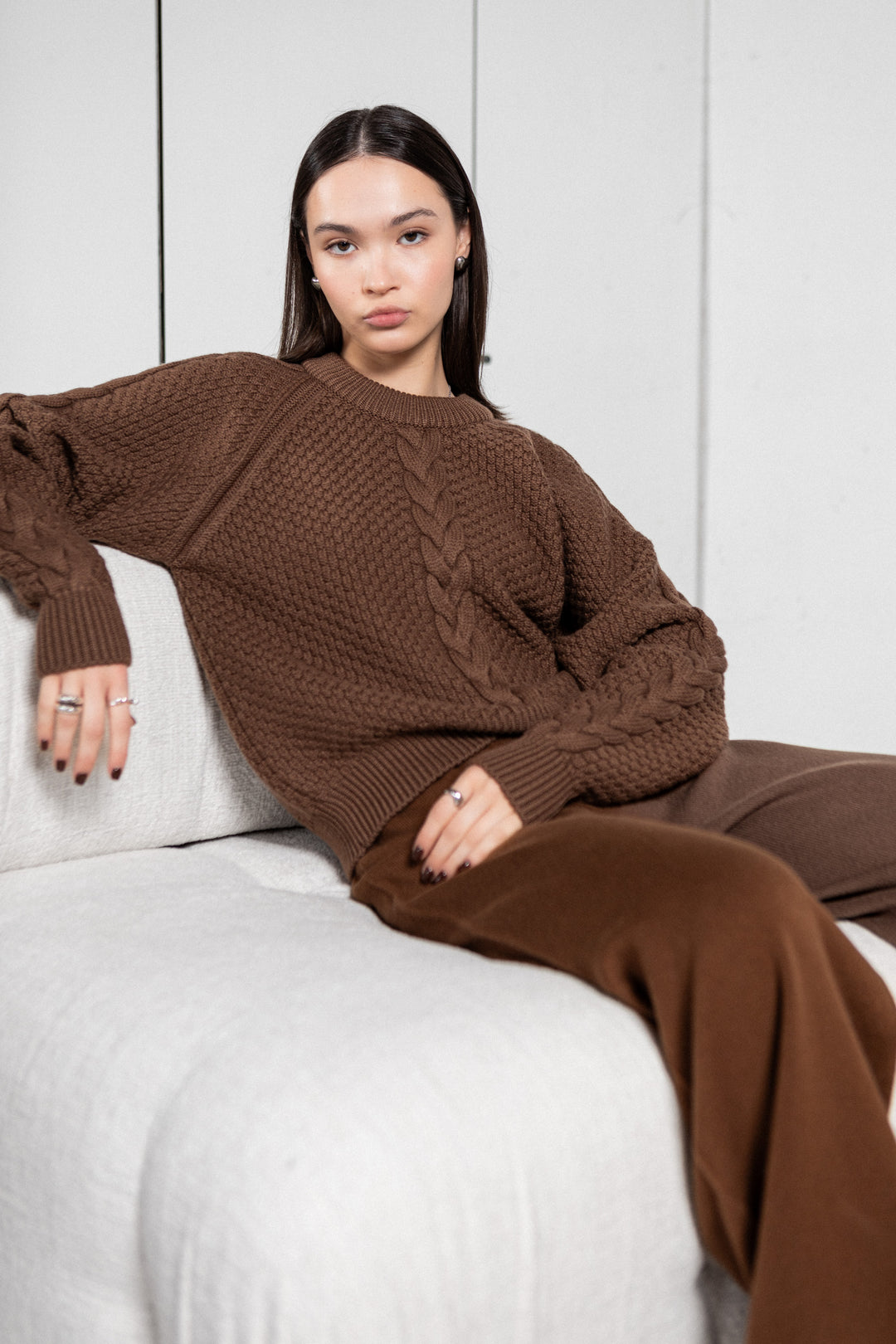 COCOA CABLE-KNIT EXTRA FINE MERINO WOOL SWEATER