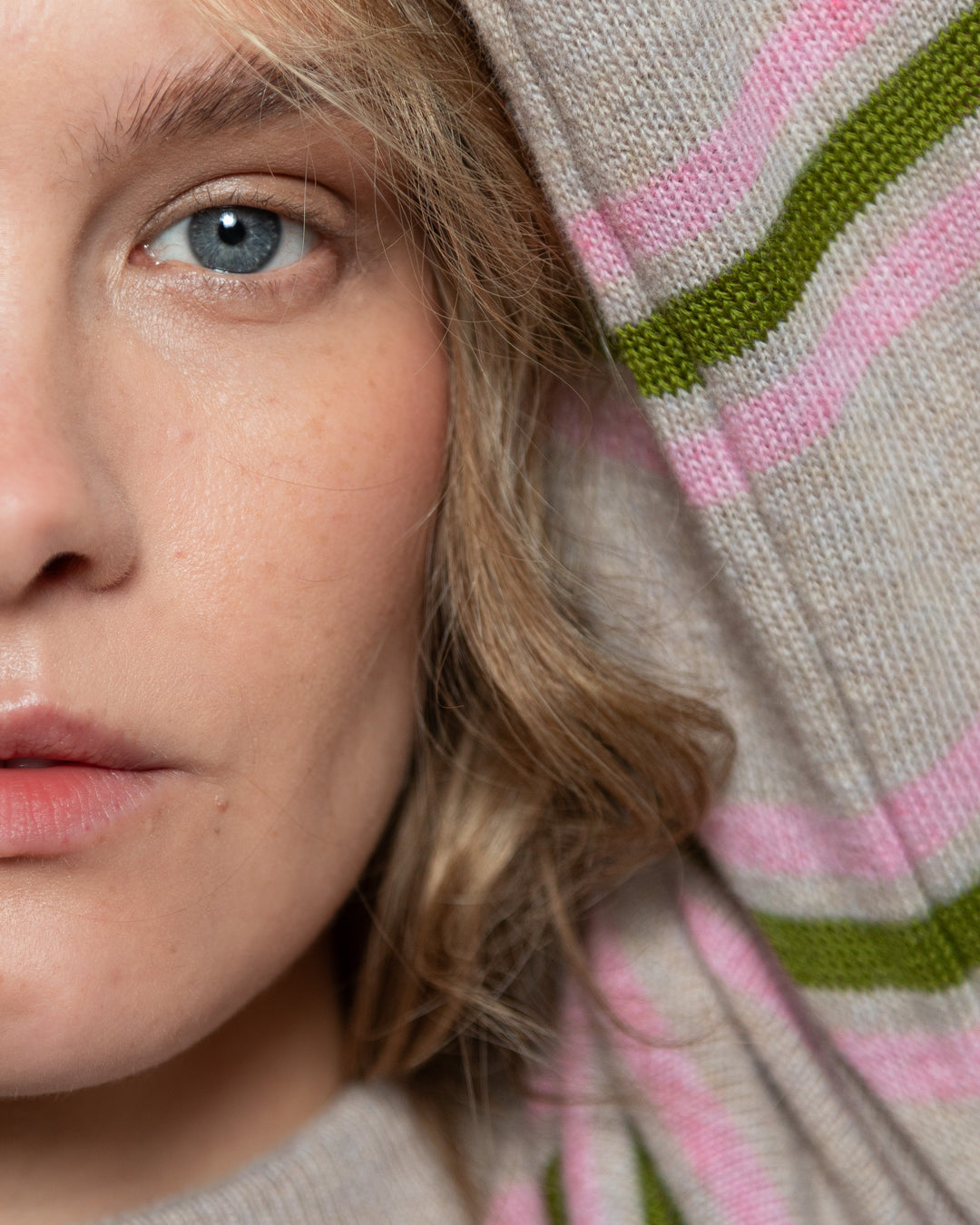 POWDER/LIME GREEN/SOFT PINK CASHMERE-MERINO WOOL SHIRT