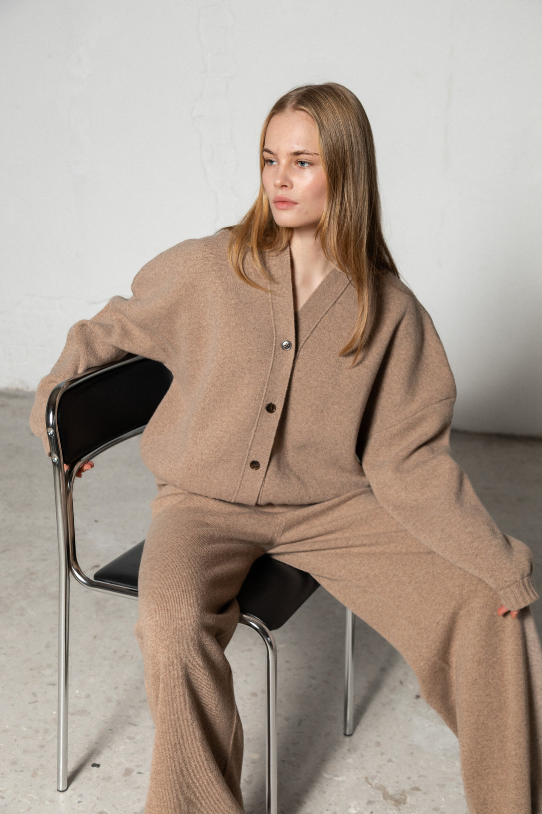 SAND LAMBSWOOL LONG BOMBER JACKET