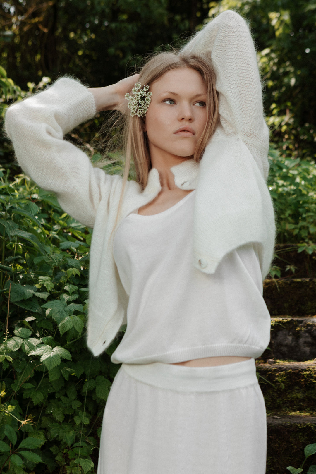 PEARL MOHAIR AND SILK BUTTON DOWN CROPPED CARDIGAN