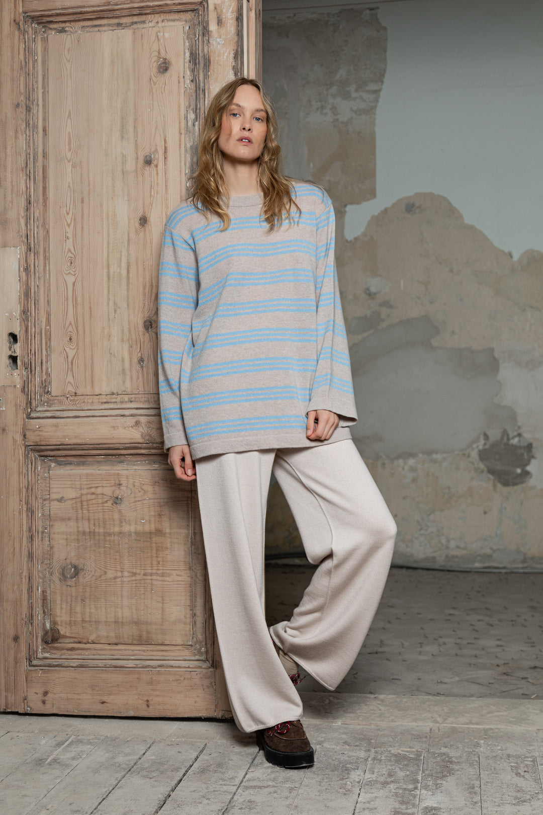 POWDER/CLOUD BLUE CASHMERE-MERINO WOOL SHIRT