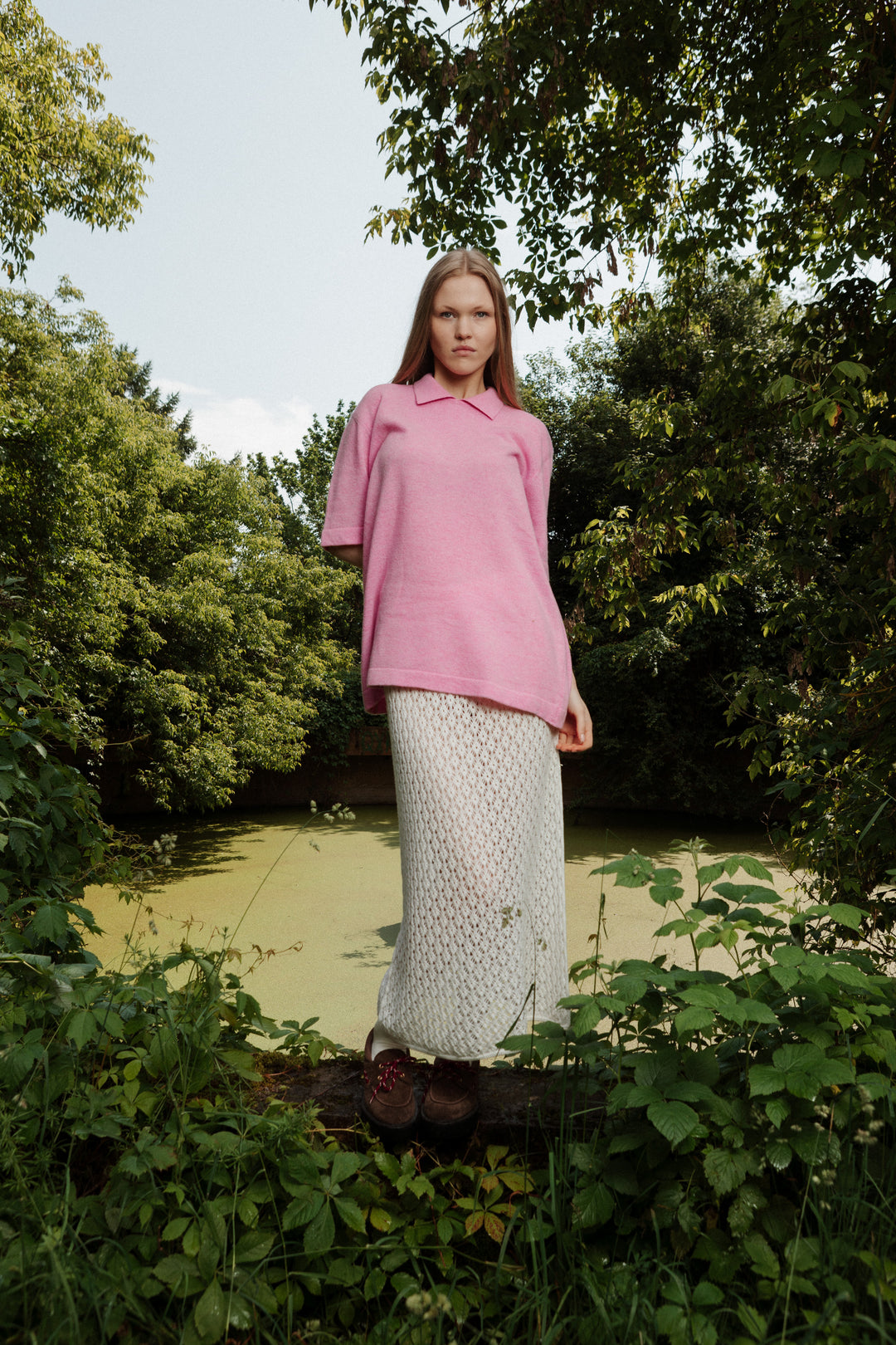 SOFT PINK CASHMERE-MERINO WOOL POLO T-SHIRT