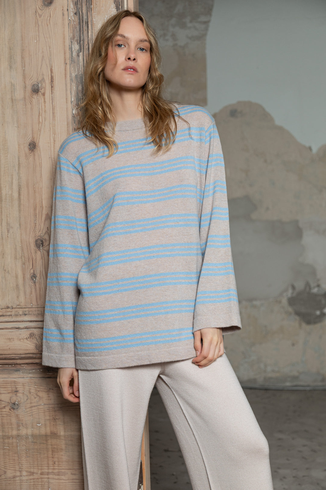 POWDER/CLOUD BLUE CASHMERE-MERINO WOOL SHIRT