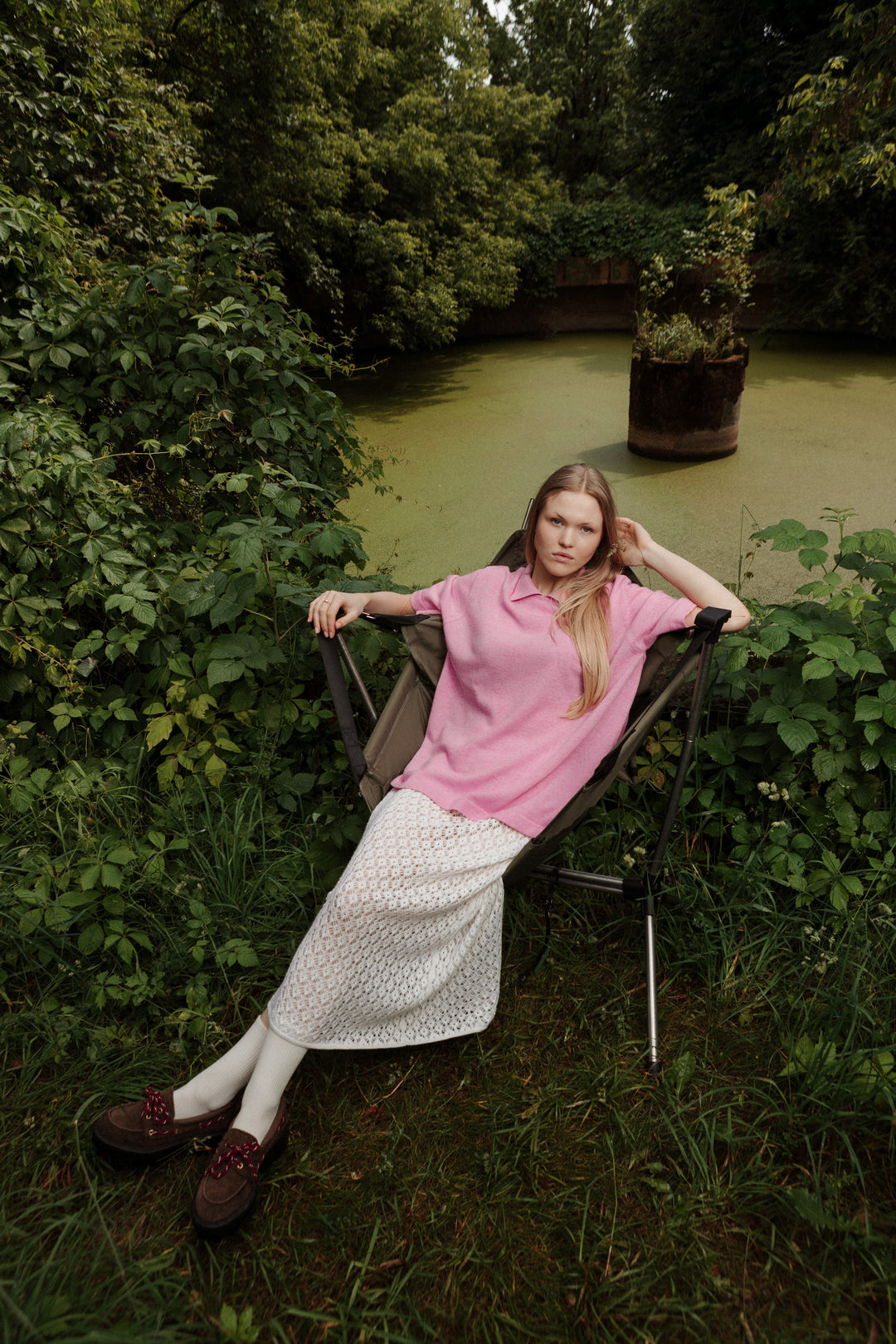 SOFT PINK CASHMERE-MERINO WOOL POLO T-SHIRT