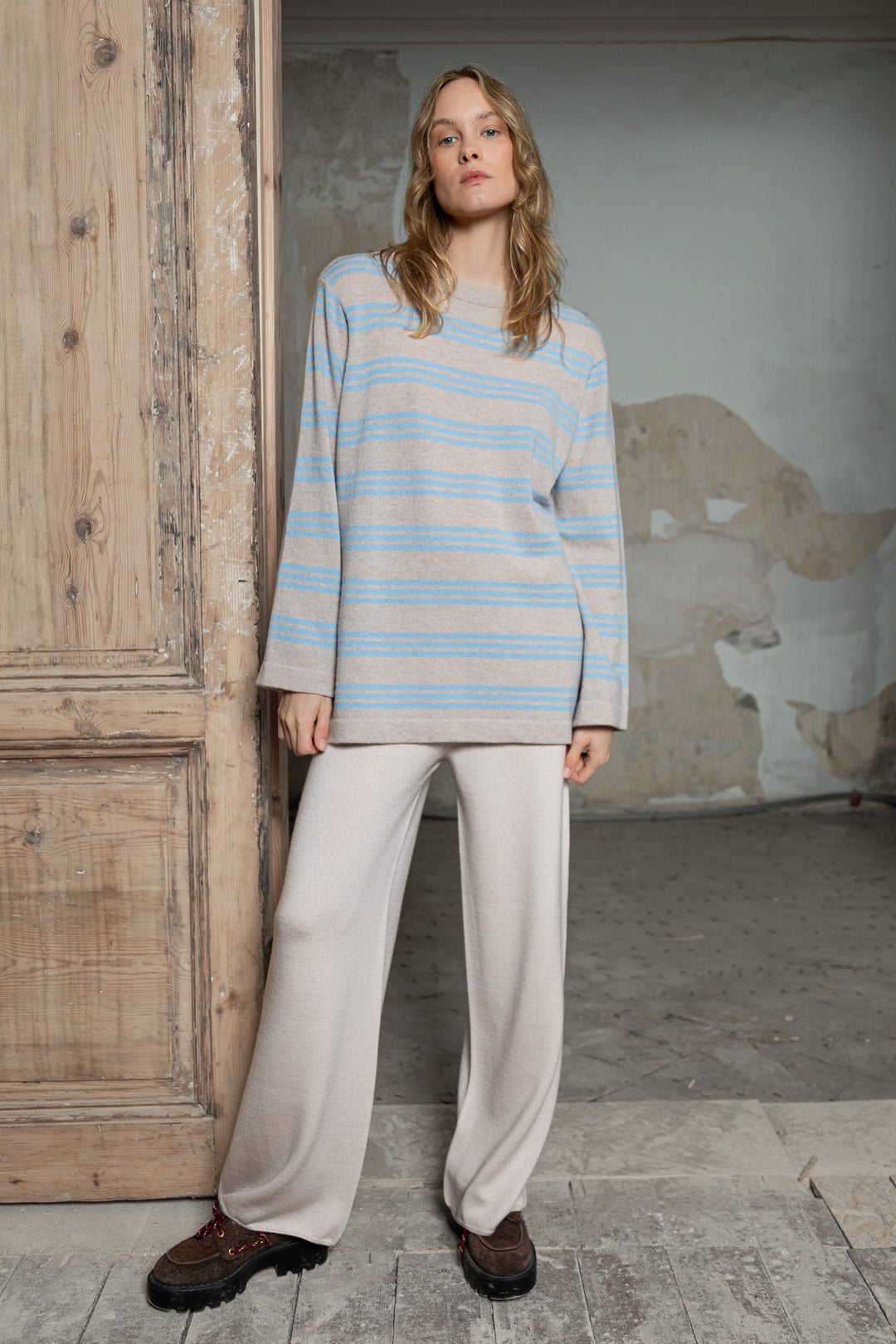 POWDER/CLOUD BLUE CASHMERE-MERINO WOOL SHIRT