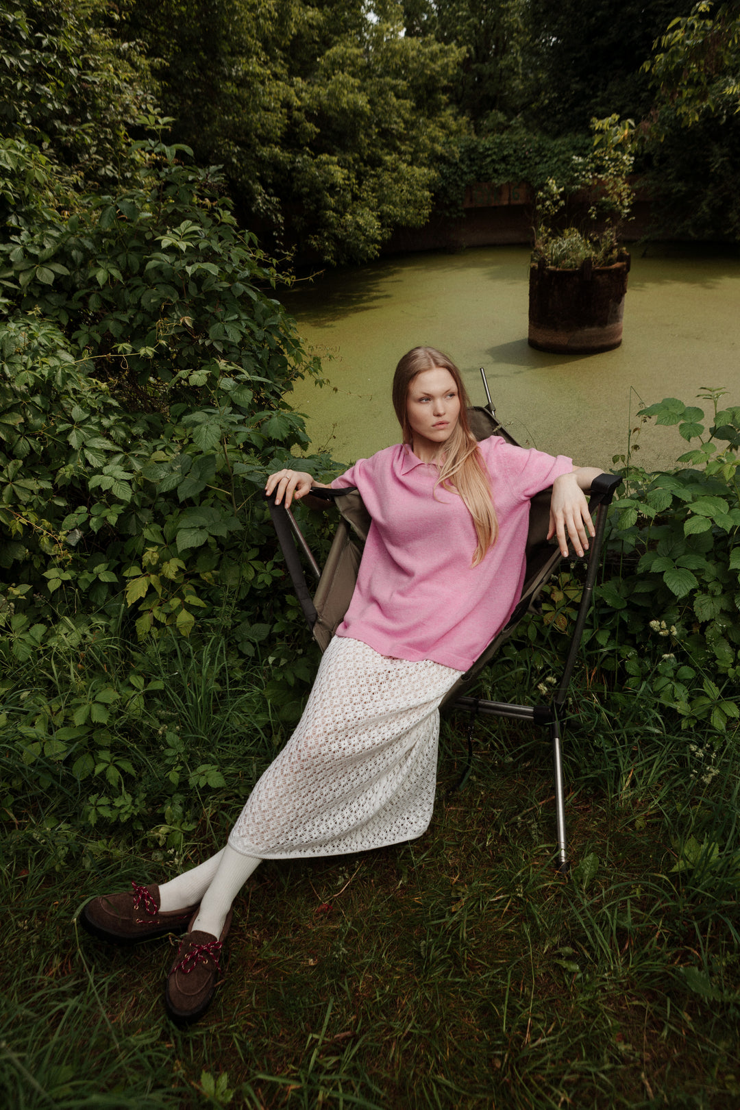 SOFT PINK CASHMERE-MERINO WOOL POLO T-SHIRT