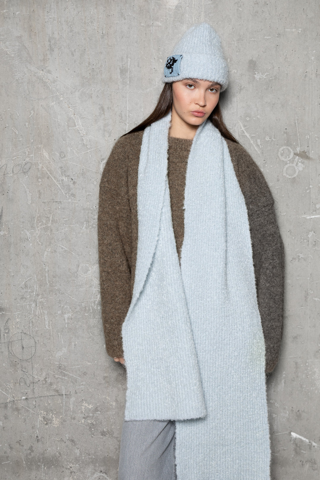 LIGHT BLUE TEDDY ALPACA SCARF