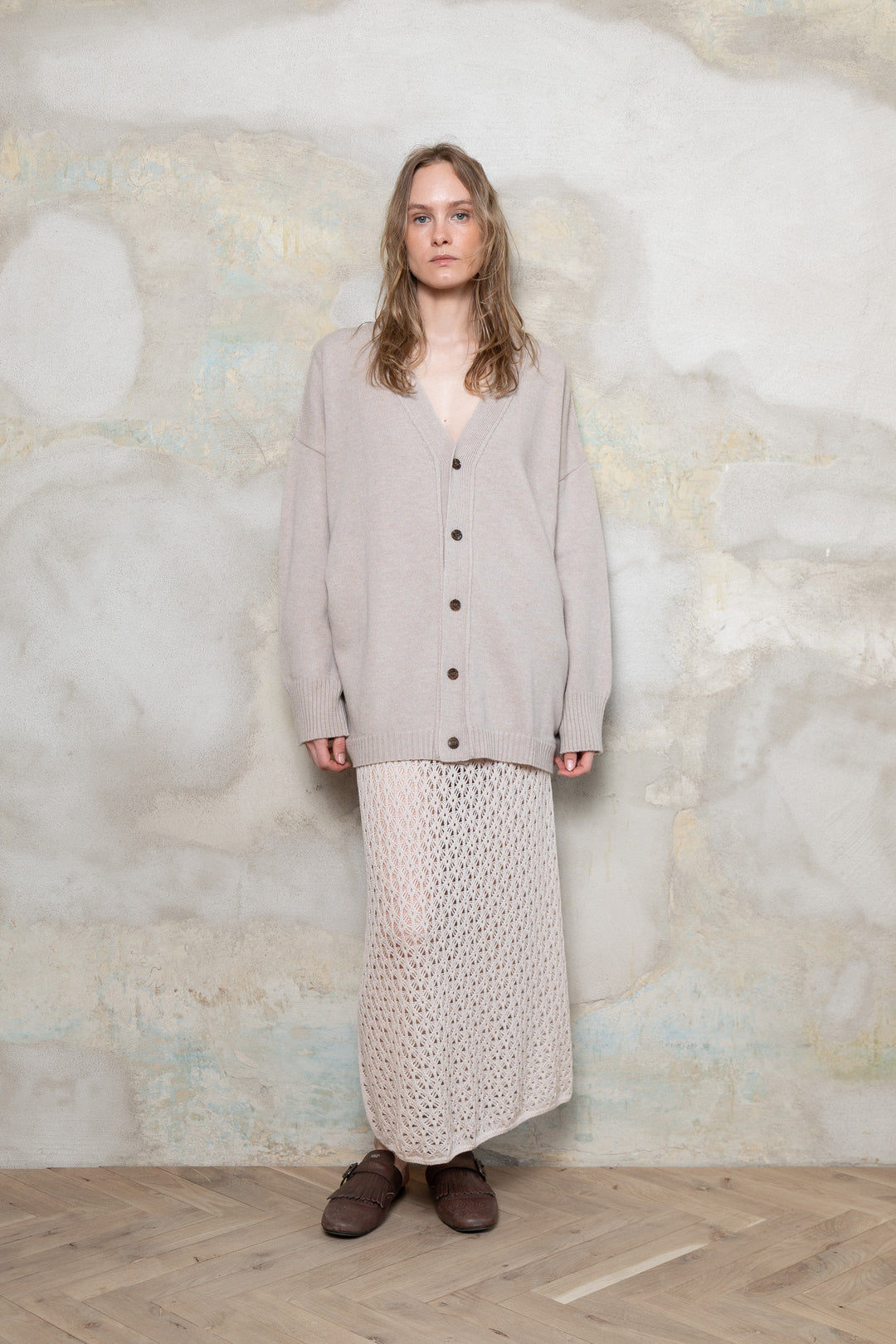 POWDER CASHMERE-MERINO WOOL CARDIGAN