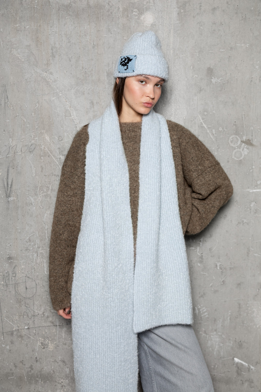 LIGHT BLUE TEDDY ALPACA SCARF