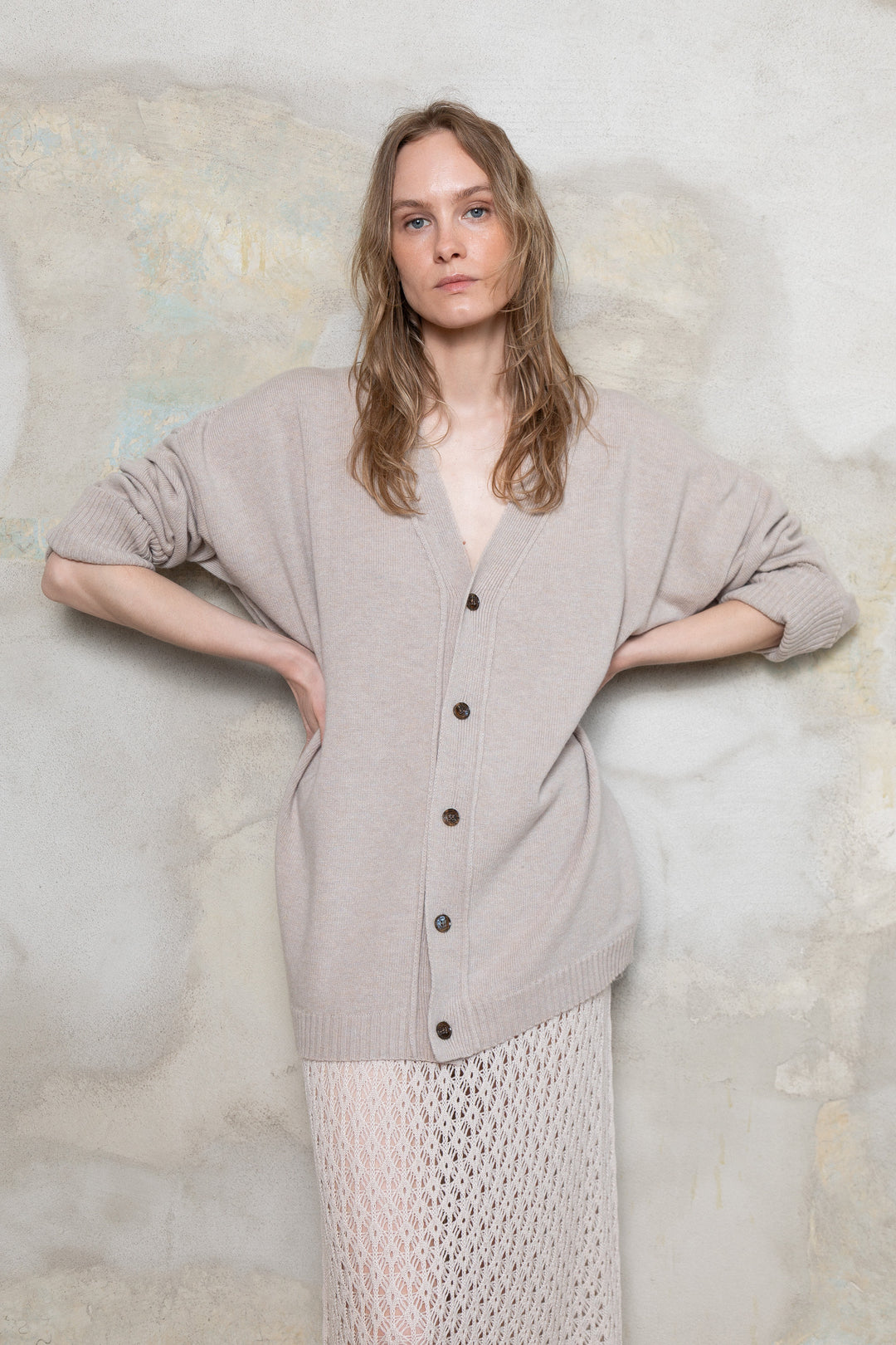 POWDER CASHMERE-MERINO WOOL CARDIGAN