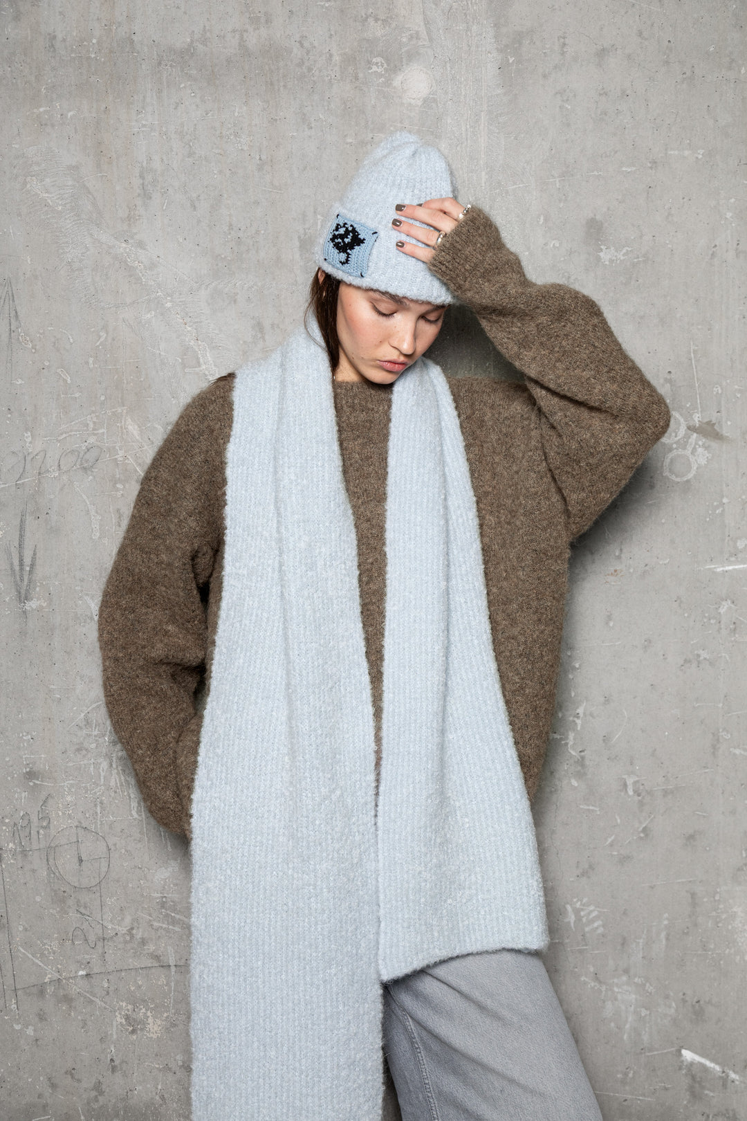 LIGHT BLUE TEDDY ALPACA SCARF
