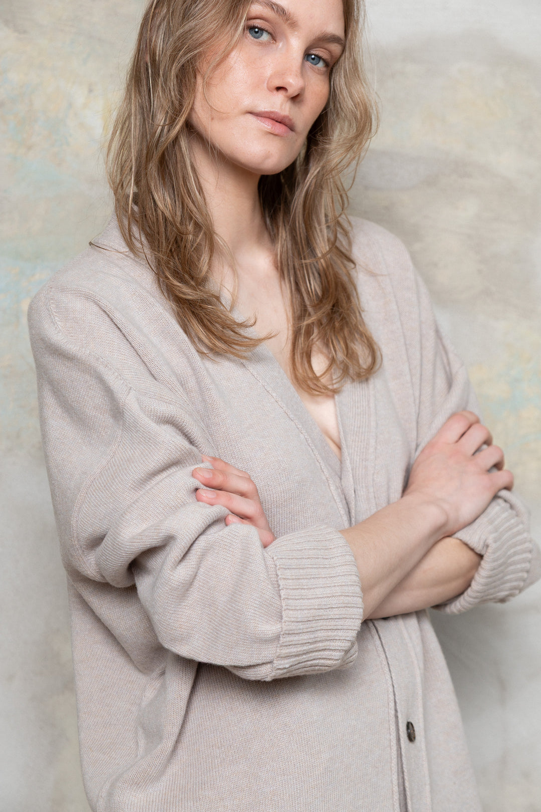 POWDER CASHMERE-MERINO WOOL CARDIGAN