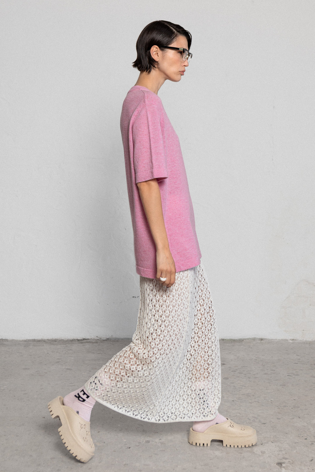 SOFT PINK CASHMERE-MERINO WOOL T-SHIRT