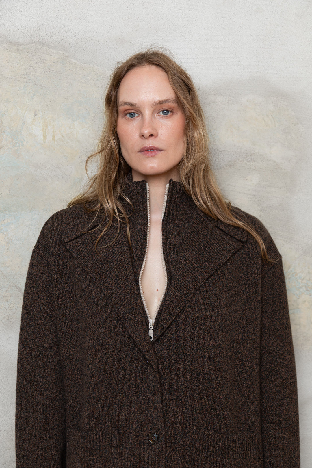 CHOCOLATE BROWN MELANGE CASHMERE-MERINO WOOL CROP TOP