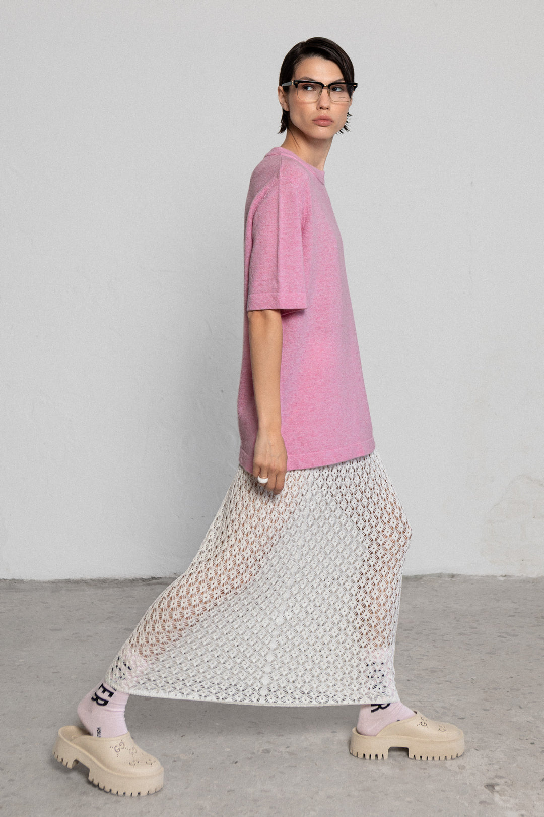 SOFT PINK CASHMERE-MERINO WOOL T-SHIRT