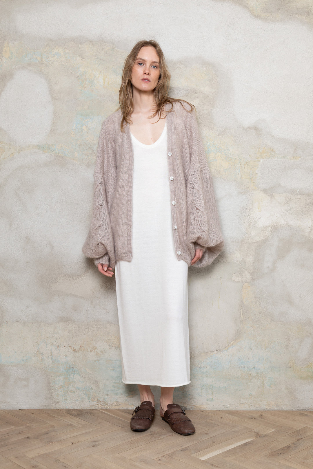 SAND MOHAIR AND SILK CARDIGAN